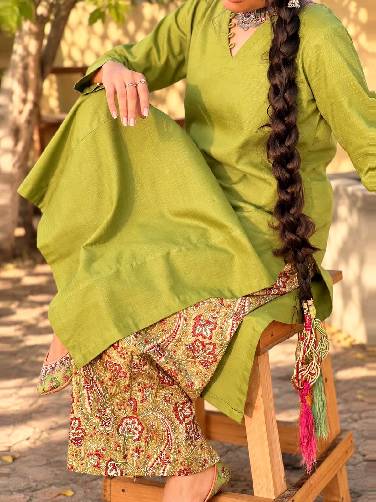 Olive Charm – Printed Khaddar 2-Piece Suit 💚