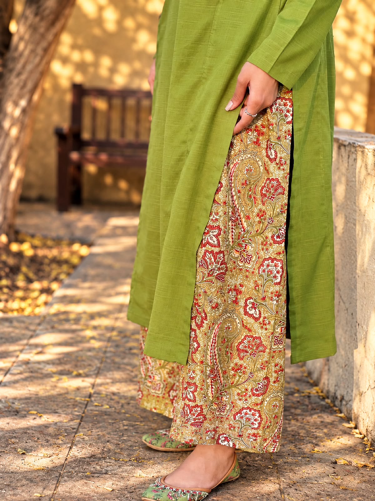 Olive Charm – Printed Khaddar 2-Piece Suit 💚