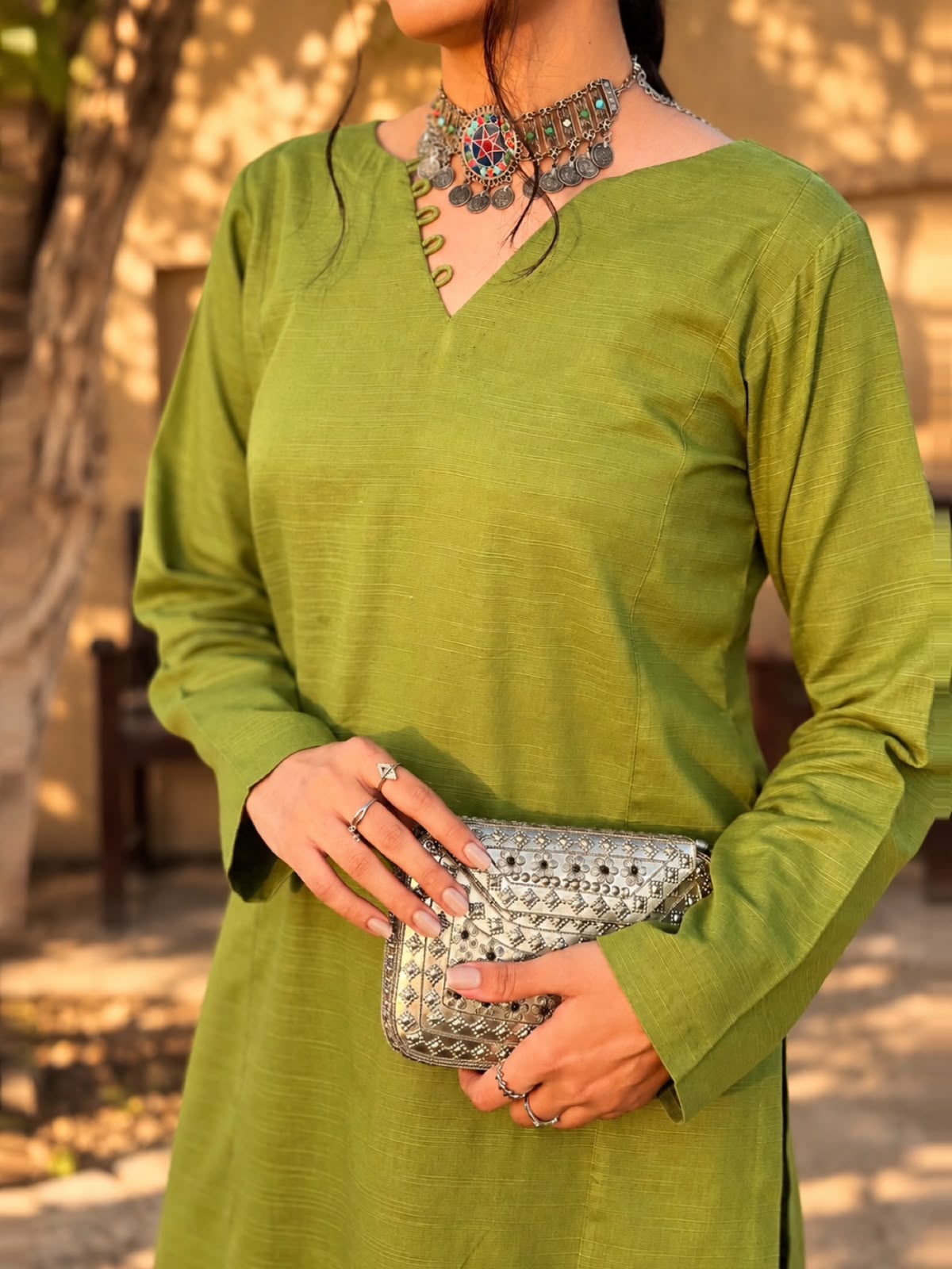 Olive Charm – Printed Khaddar 2-Piece Suit 💚