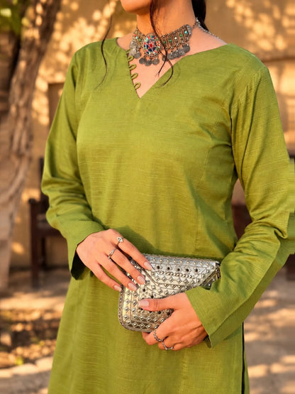 Olive Charm – Printed Khaddar 2-Piece Suit 💚