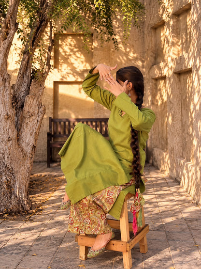Olive Charm – Printed Khaddar 2-Piece Suit 💚