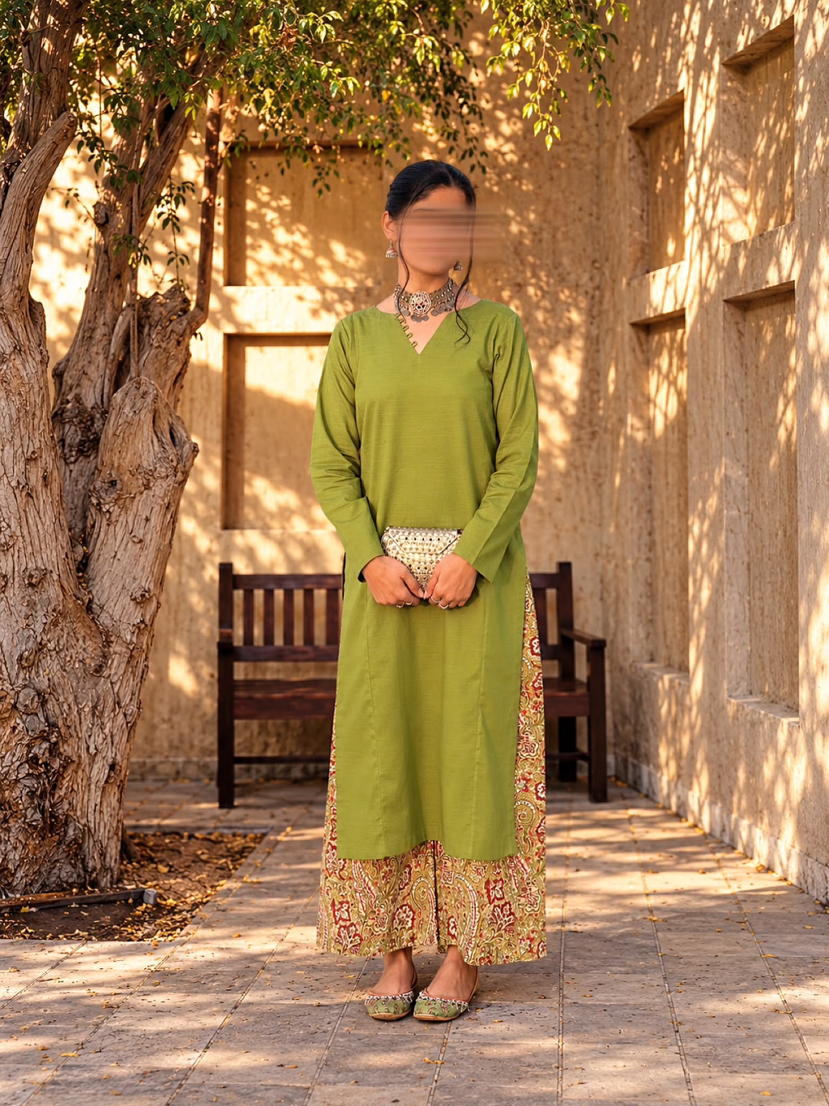 Olive Charm – Printed Khaddar 2-Piece Suit 💚