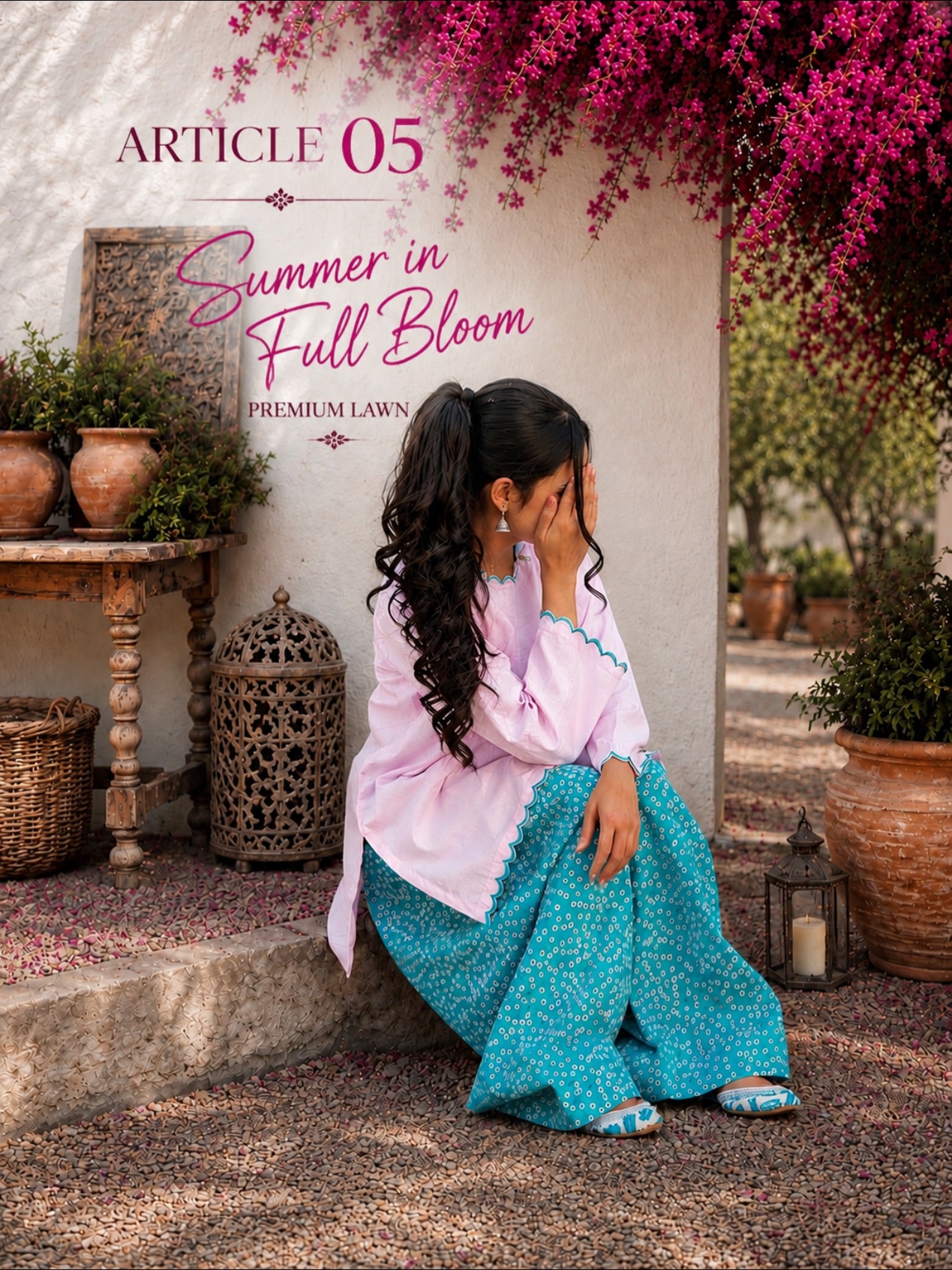 GUL - Pink Kurta & Turquoise Farshi Set | AKS Pakistan