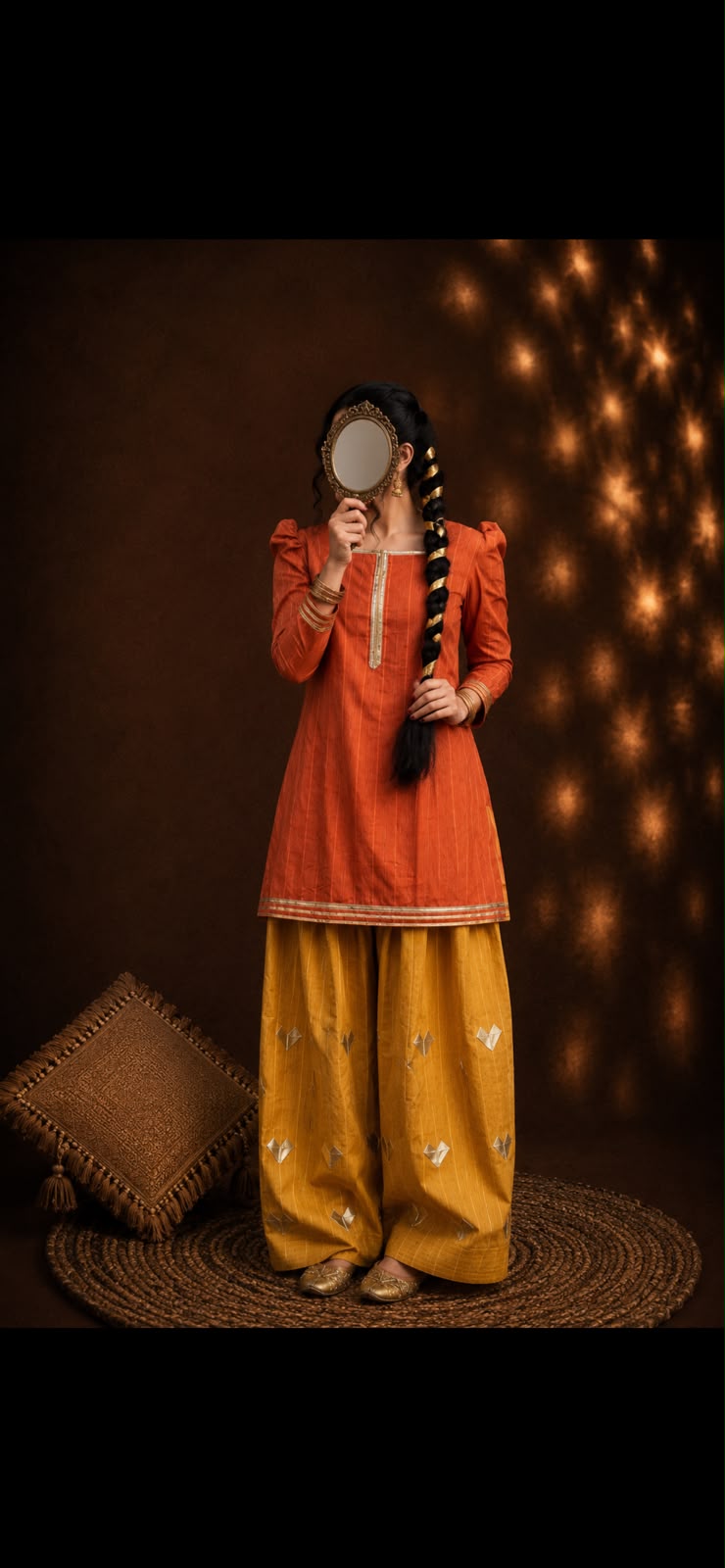 MEHER | Terracotta Kurta & Mustard Farshi Set