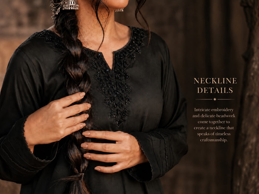 AKS Premium Black Embroidered Kurta & Green Pajama Set